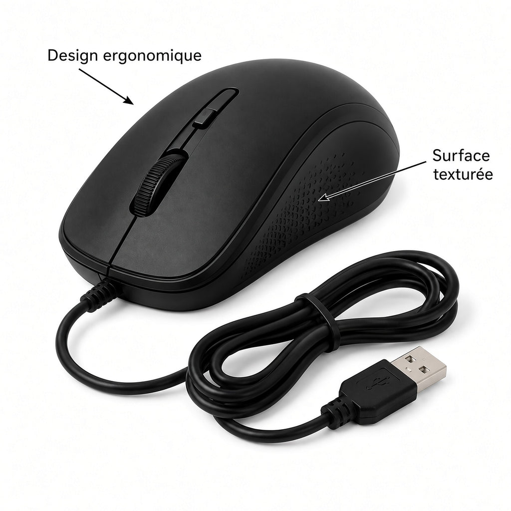 Souris Filaire Ergonomique USB – Design Confortable pour Ordinateur et Bureau