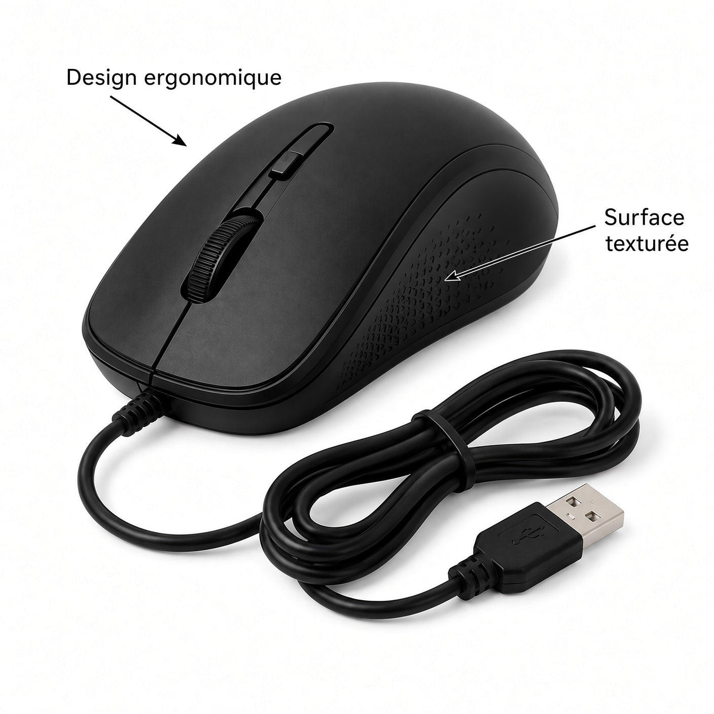 Souris Filaire Ergonomique USB – Design Confortable pour Ordinateur et Bureau