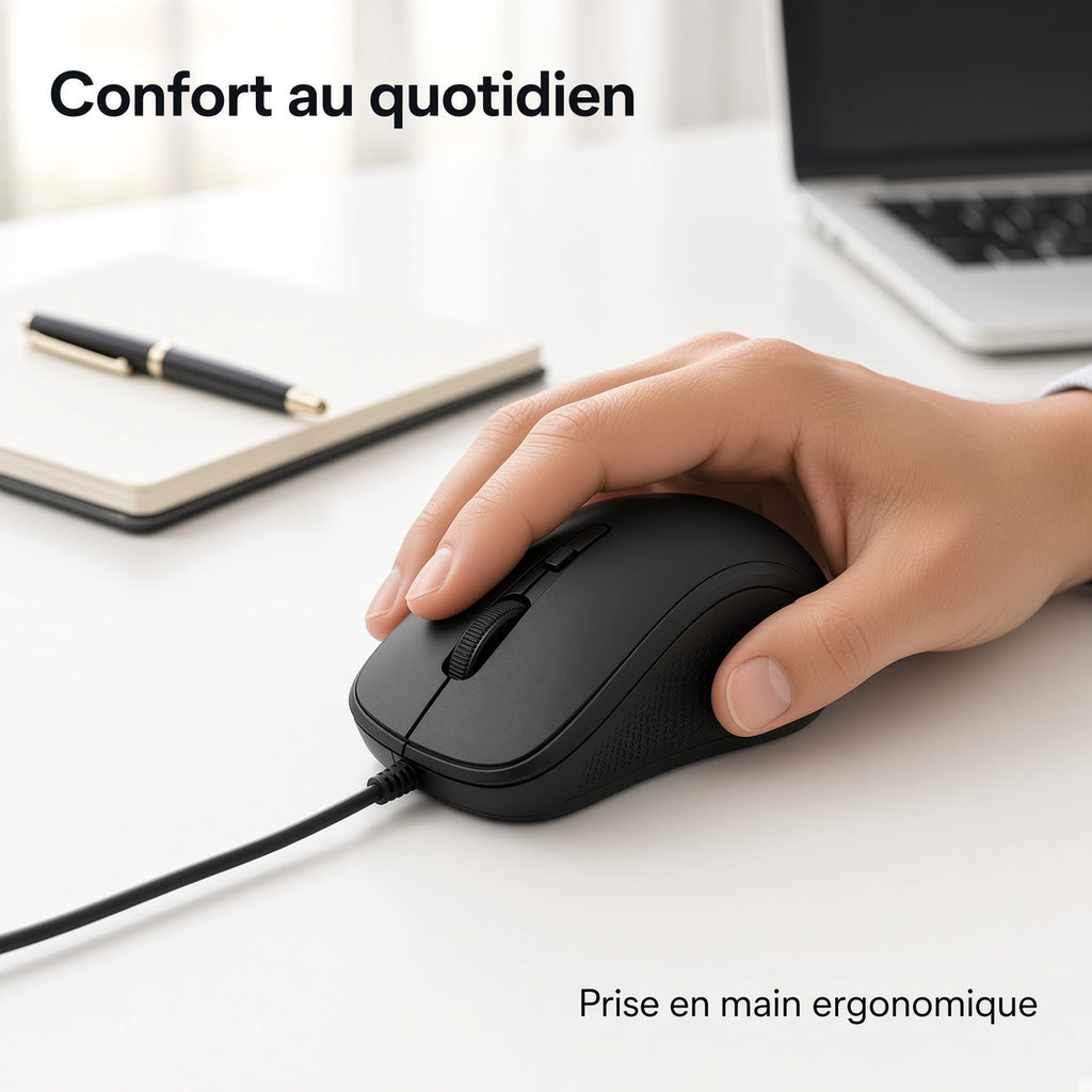 Souris Filaire Ergonomique USB – Design Confortable pour Ordinateur et Bureau