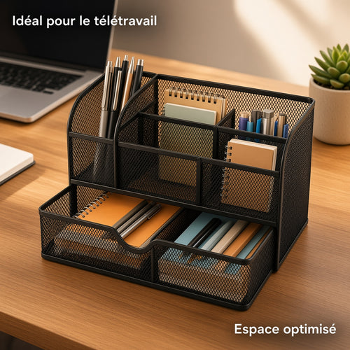 Organisateur de Bureau en Métal – Rangement Multifonction avec Tiroir pour Accessoires de Bureau