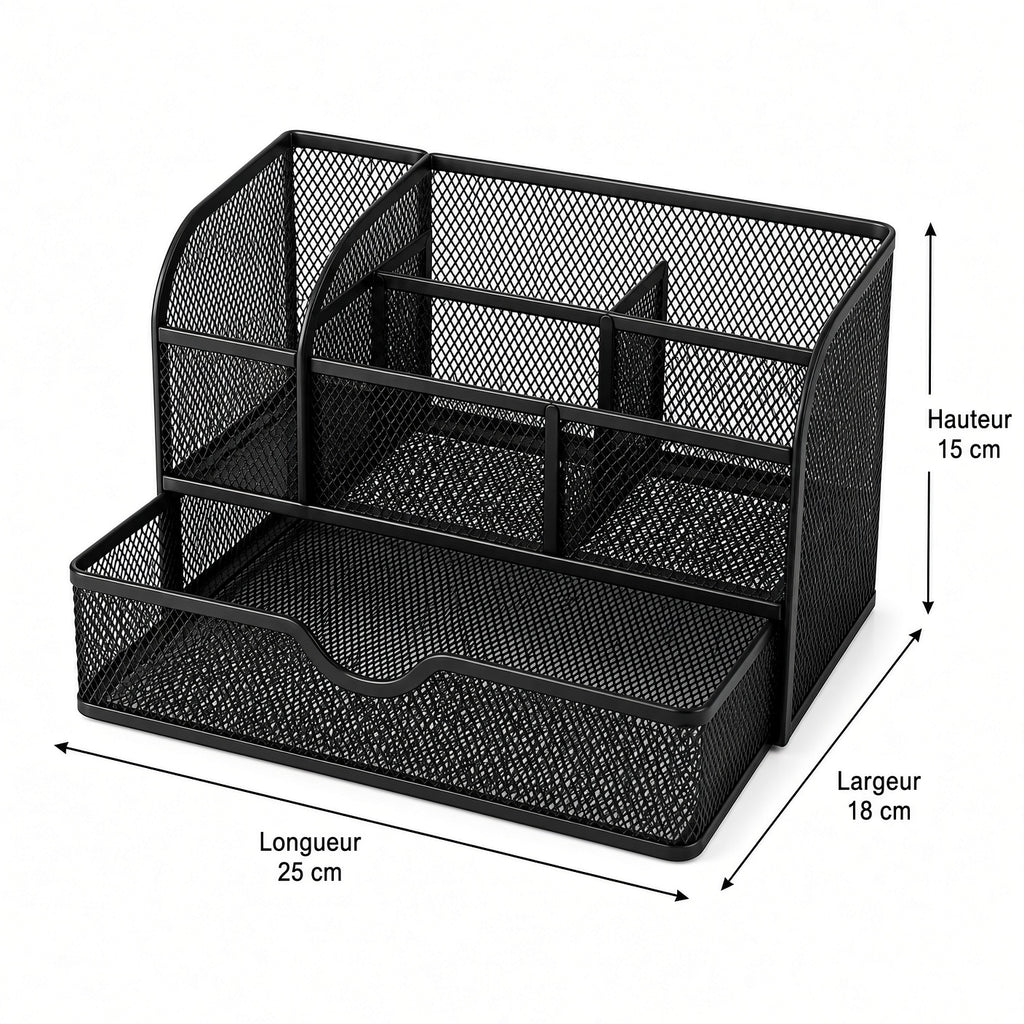 Organisateur de Bureau en Métal – Rangement Multifonction avec Tiroir pour Accessoires de Bureau