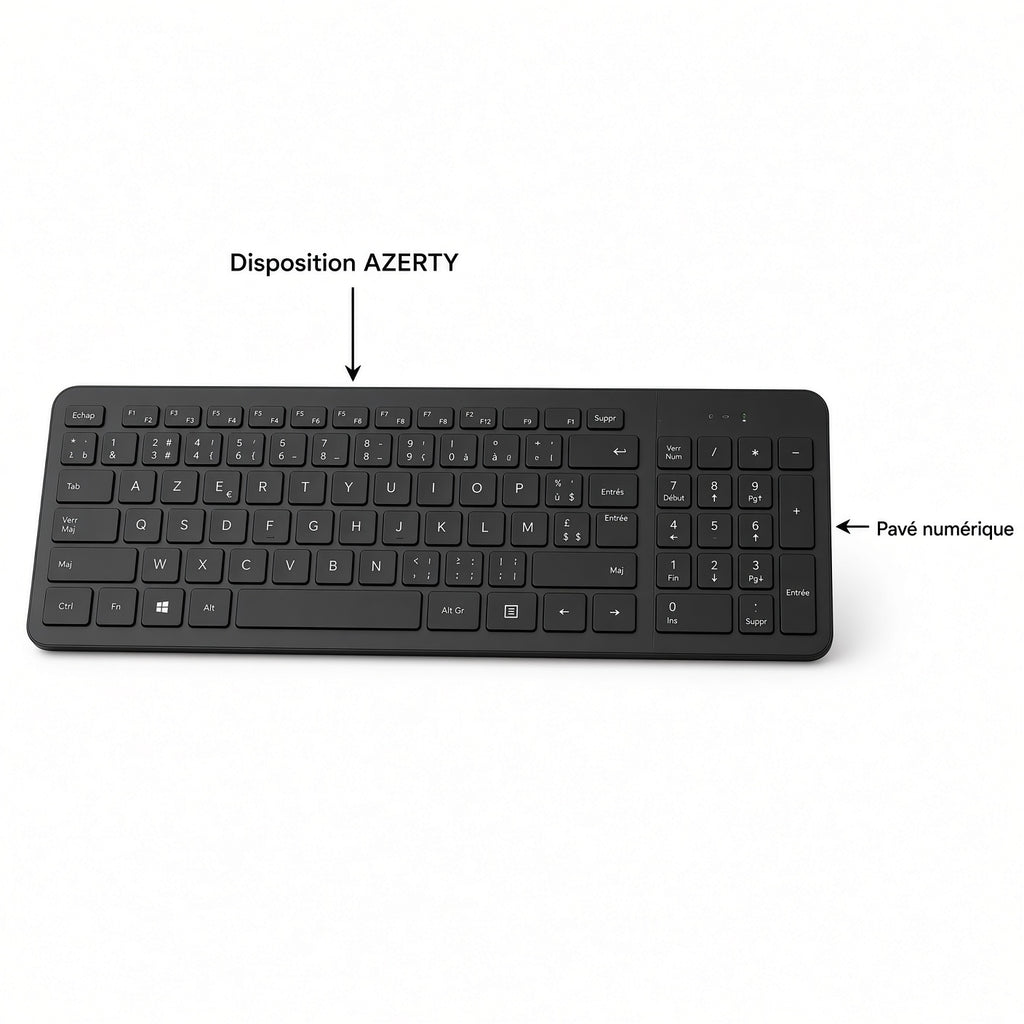 Clavier Sans Fil AZERTY avec Récepteur USB – Clavier Ergonomique pour Bureau et Maison