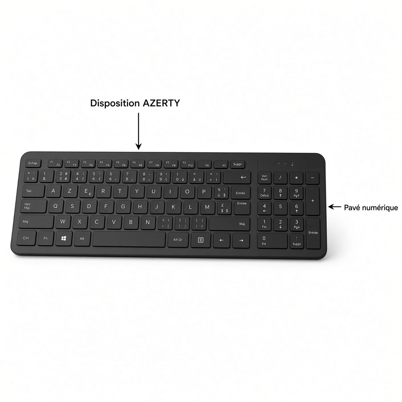 Clavier Sans Fil AZERTY avec Récepteur USB – Clavier Ergonomique pour Bureau et Maison