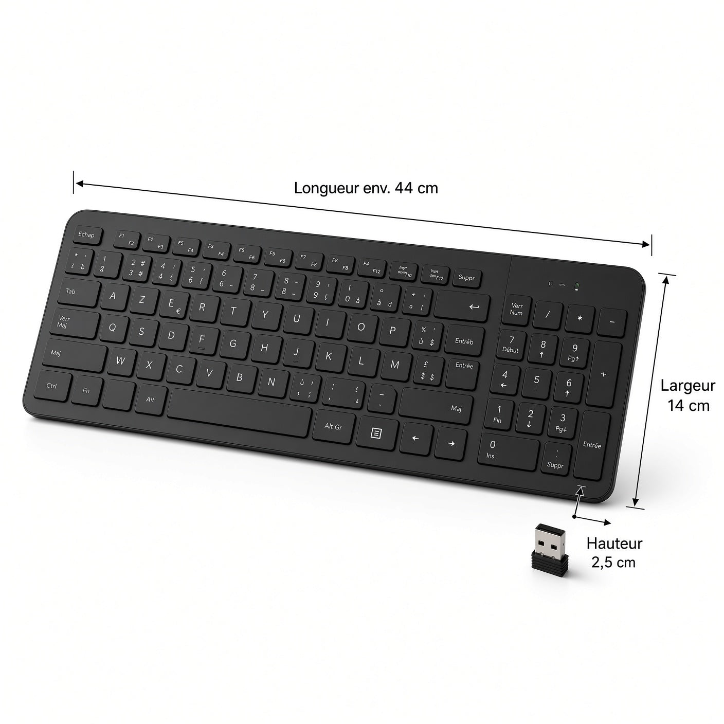 Clavier Sans Fil AZERTY avec Récepteur USB – Clavier Ergonomique pour Bureau et Maison