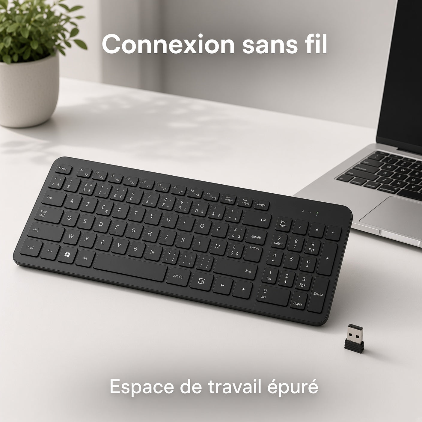 Clavier Sans Fil AZERTY avec Récepteur USB – Clavier Ergonomique pour Bureau et Maison
