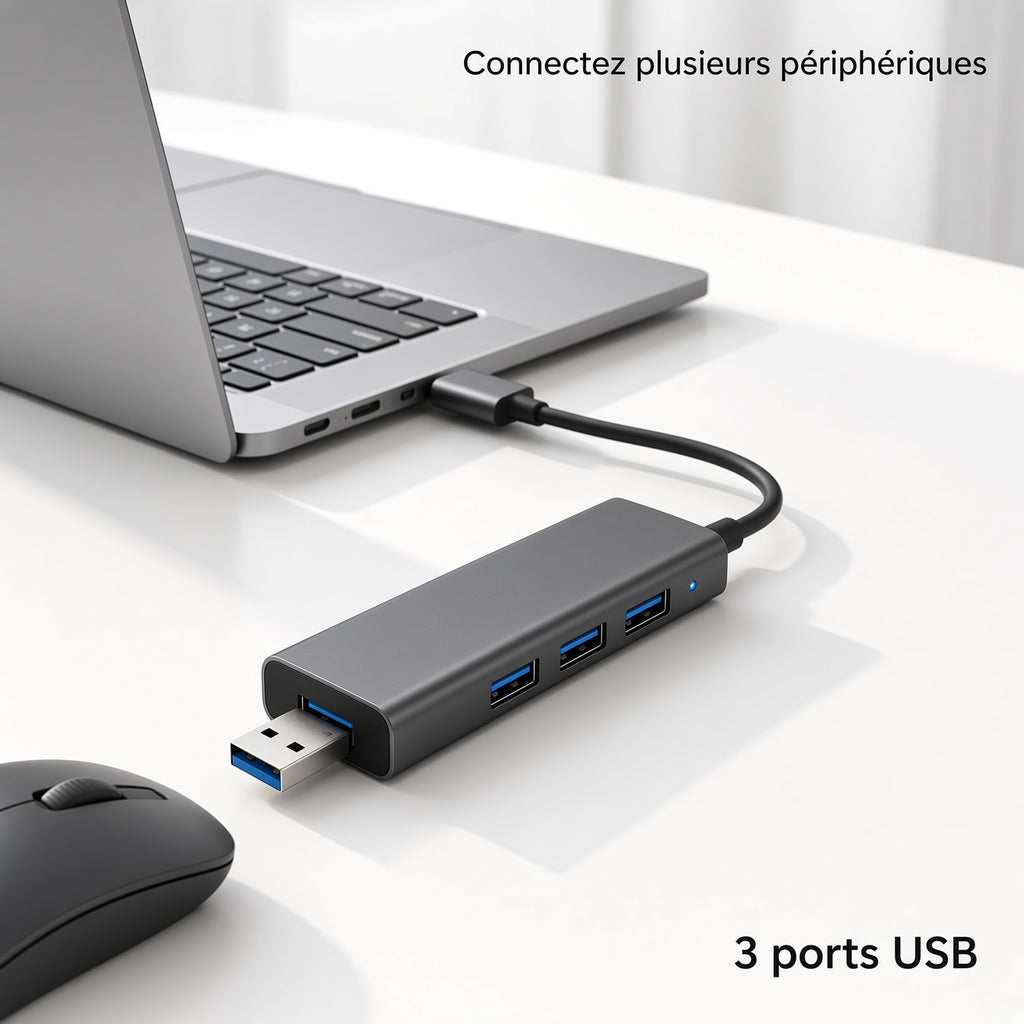 Hub USB 3 Ports – Adaptateur USB Compact pour Ordinateur et Périphériques