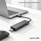 Hub USB 3 Ports – Adaptateur USB Compact pour Ordinateur et Périphériques