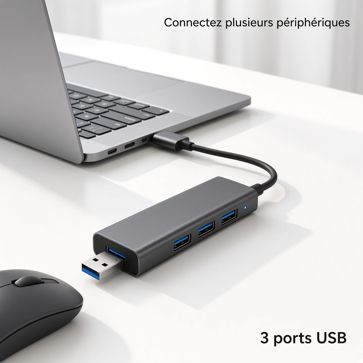 Hub USB 3 Ports – Adaptateur USB Compact pour Ordinateur et Périphériques