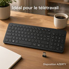Clavier Sans Fil AZERTY avec Récepteur USB – Clavier Ergonomique pour Bureau et Maison