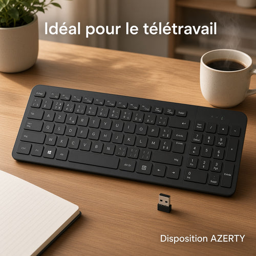Clavier Sans Fil AZERTY avec Récepteur USB – Clavier Ergonomique pour Bureau et Maison