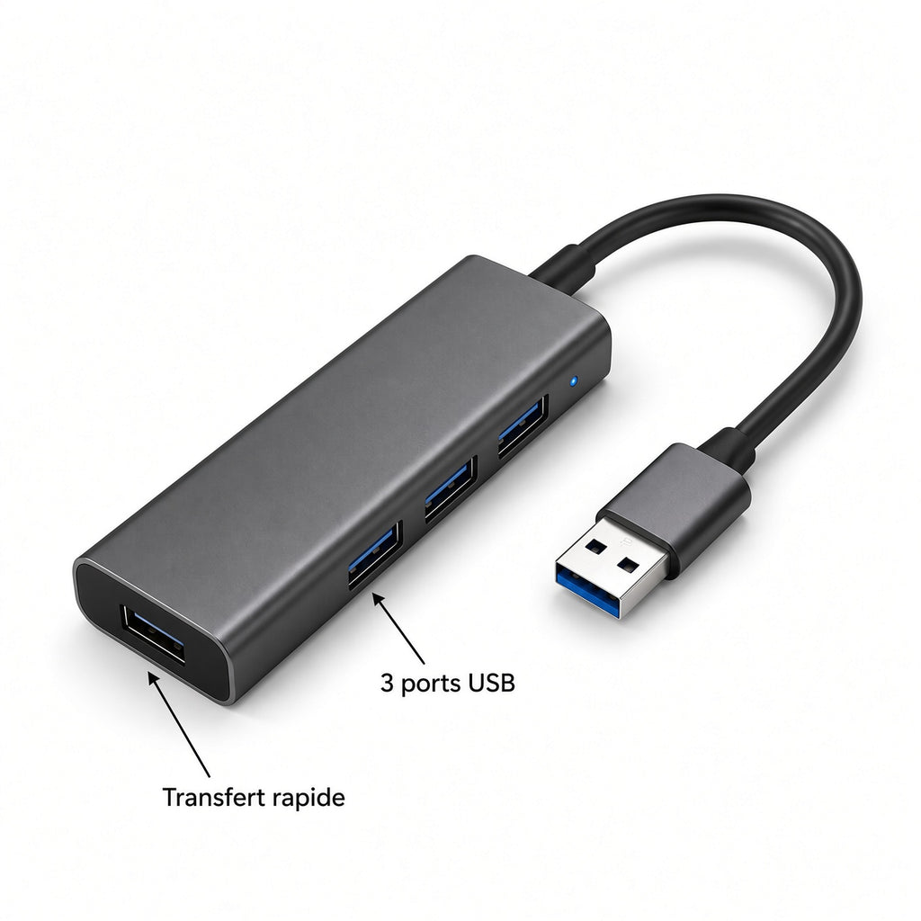Hub USB 3 Ports – Adaptateur USB Compact pour Ordinateur et Périphériques