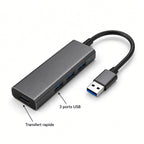 Hub USB 3 Ports – Adaptateur USB Compact pour Ordinateur et Périphériques