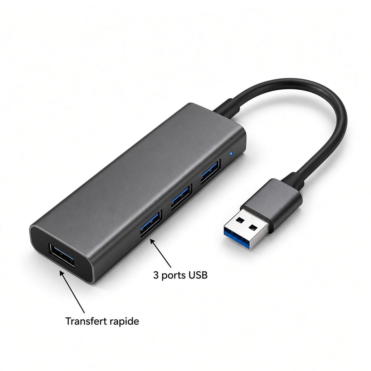 Hub USB 3 Ports – Adaptateur USB Compact pour Ordinateur et Périphériques